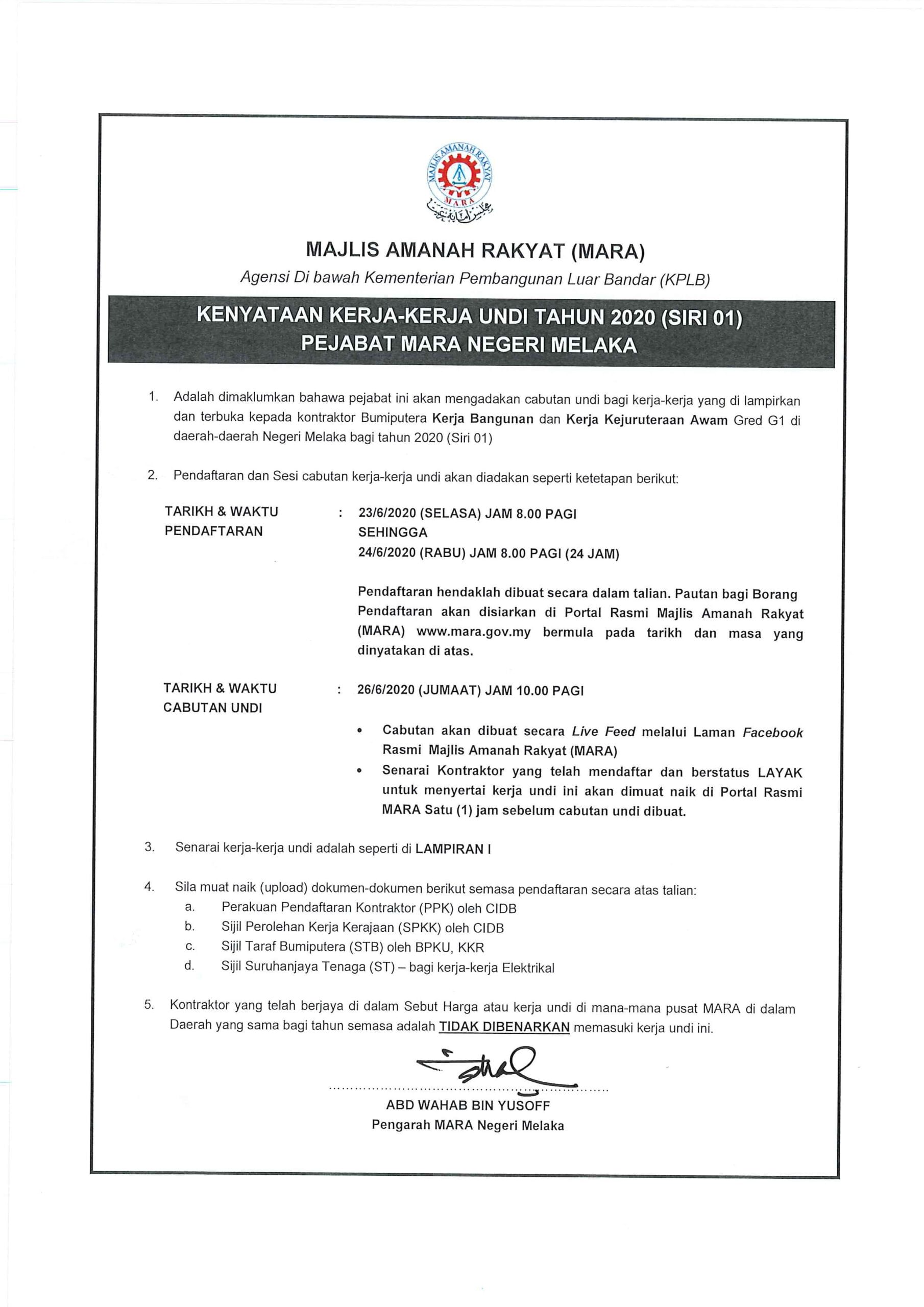 Kenyataan Kerja Kerja Undi Tahun 2020 Siri 01 Pejabat Mara Negeri Melaka Majlis Amanah Rakyat