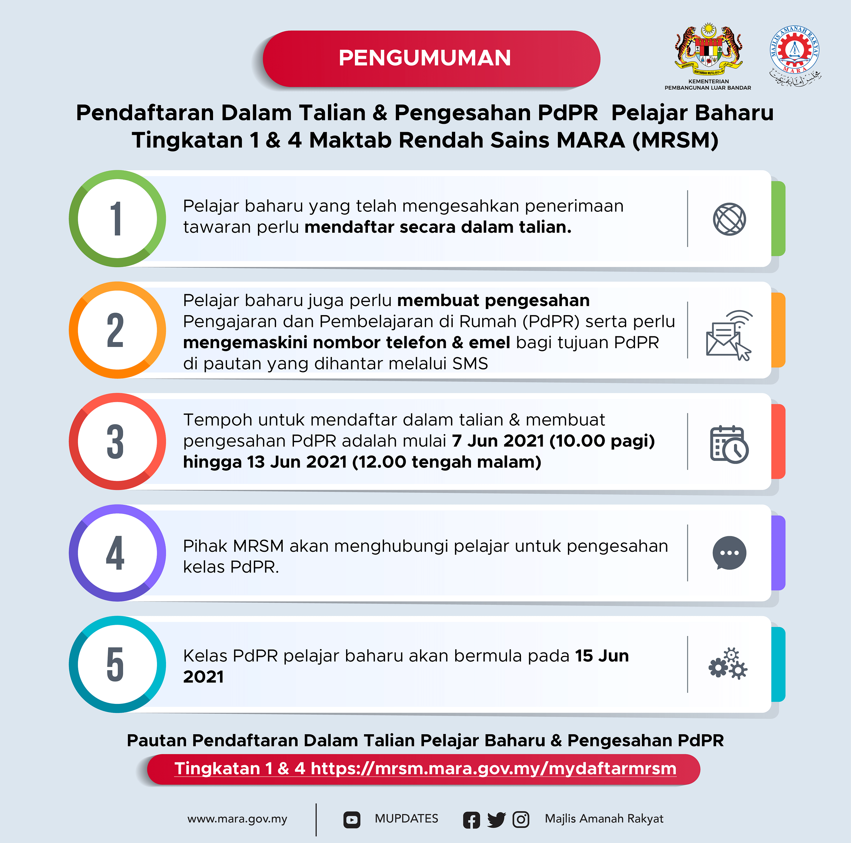 Pendaftaran Dalam Talian Pengesahan Pdpr Pelajar Baharu Tingkatan 1 4 Maktab Rendah Sains Mara Mrsm Majlis Amanah Rakyat